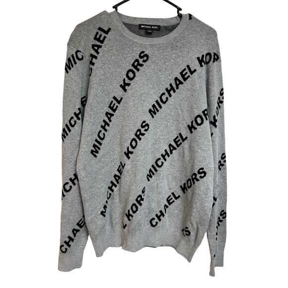 Designer Michael Kors Knit Sweater Crew Neck Long Sleeve Spellout EUC Men Size M - Picture 1 of 5